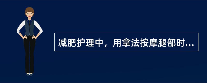 减肥护理中，用拿法按摩腿部时，双手应扣于（）上侧，虎口相对。