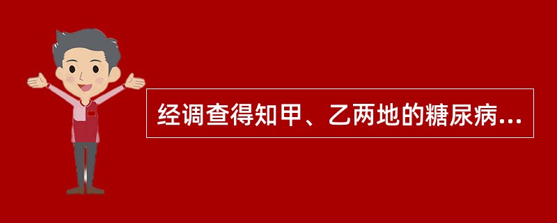 经调查得知甲、乙两地的糖尿病患病率为3.35%，按年龄标准化后，甲地糖尿病患病率