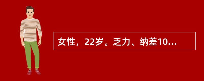 女性，22岁。乏力、纳差10天，尿色加深呈浓茶样2天入院。查体：巩膜中度黄染，肝