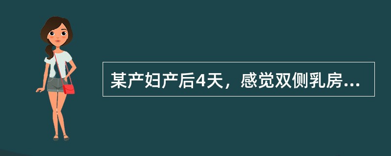 某产妇产后4天，感觉双侧乳房胀痛难忍。催乳师观察发现其左右乳房外侧均有较大肿块且