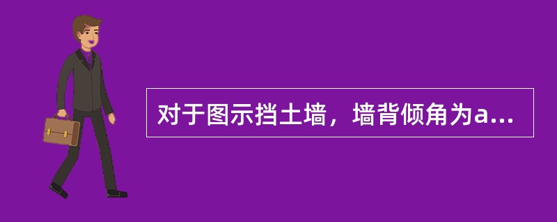 对于图示挡土墙，墙背倾角为a，墙后填土与挡土墙的摩擦角为δ，墙后填土