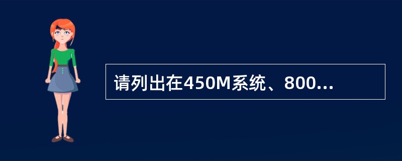 请列出在450M系统、800M系统和1.9G系统下7/8英寸馈线损耗和馈线长度之