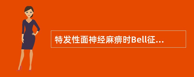 特发性面神经麻痹时Bell征指的是（）。