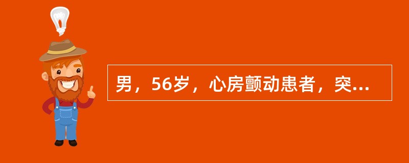 男，56岁，心房颤动患者，突发一过性黑矇。二周来共发生过5次，每次持续2～15s