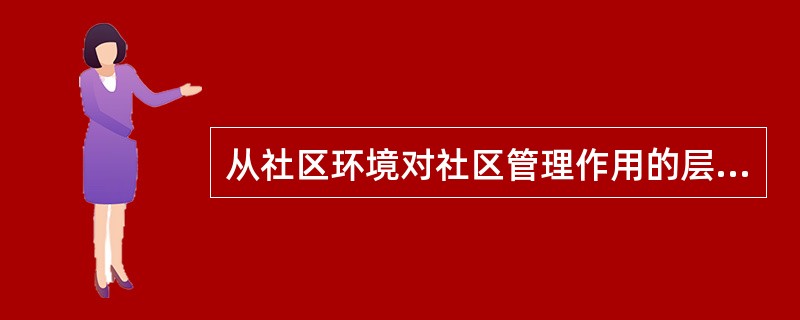 从社区环境对社区管理作用的层次划分，社区环境可以分为（）（）（）。