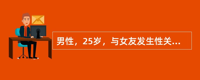 男性，25岁，与女友发生性关系后10天，自觉尿道口瘙痒伴尿频、尿痛。检查见尿道口