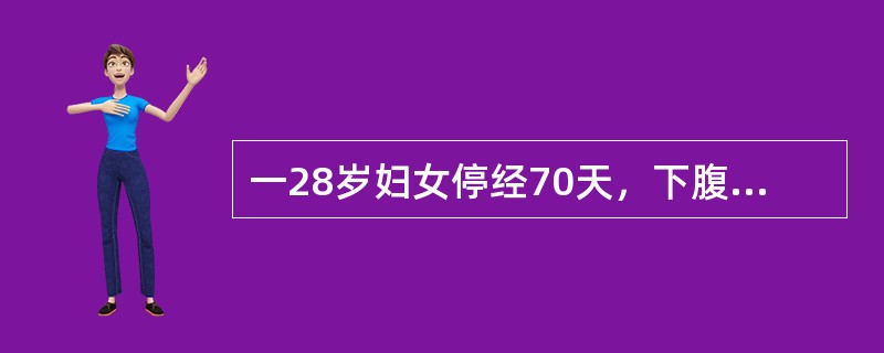 一28岁妇女停经70天，下腹阵痛伴有阴道流血3天，查子宫可容一指，见有胎膜样组织