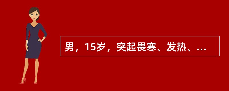 男，15岁，突起畏寒、发热、头痛、咽痛，检查：扁桃体充血肿胀，表面附有灰白色或褐