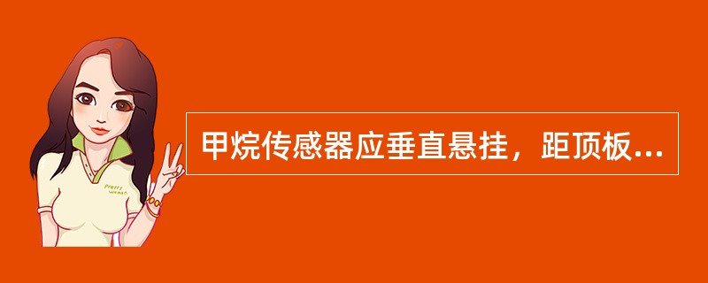 甲烷传感器应垂直悬挂，距顶板（顶梁）不得大于300mm，距巷道侧壁不小于（），不