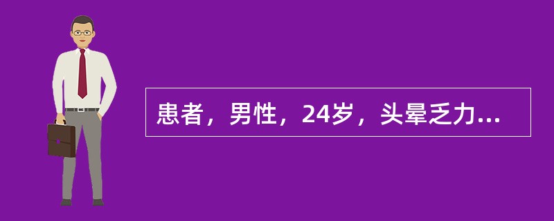 患者，男性，24岁，头晕乏力2个月，皮下散在出血点，肝肋下2cm，脾未及，血红蛋