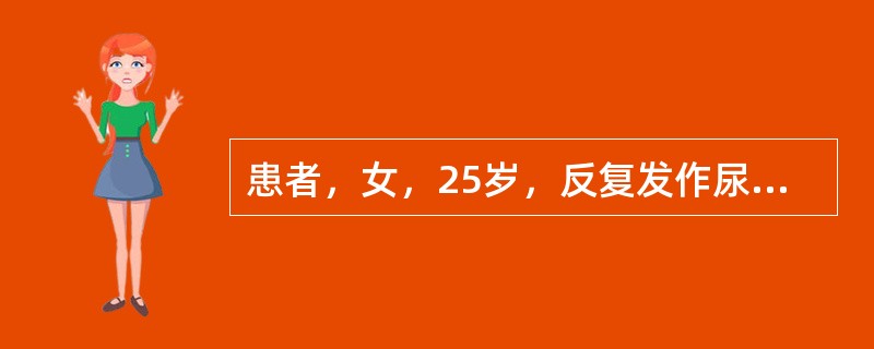 患者，女，25岁，反复发作尿频、尿急、尿痛1个月，无发热，肾区无叩痛，尿检白细胞