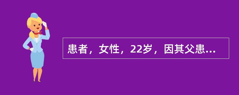 患者，女性，22岁，因其父患多囊肾而来院检查，她无任何症状，体检正常。尿常规白细