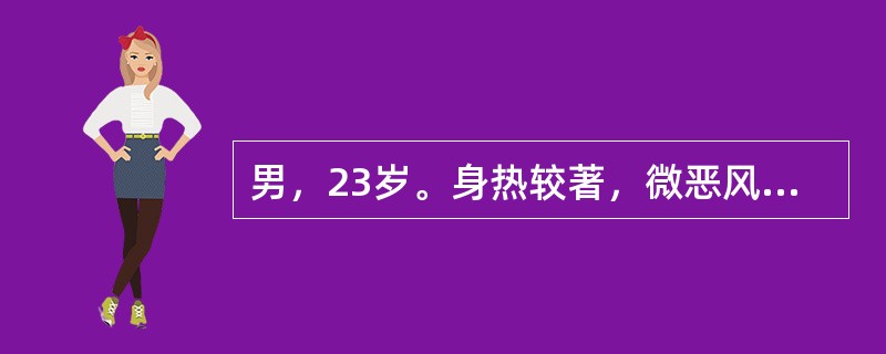 男，23岁。身热较著，微恶风.汗出不畅，头胀痛，咳嗽，咳黄黏痰，咽喉肿痛，鼻流浊