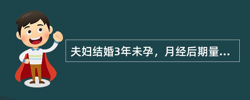 夫妇结婚3年未孕，月经后期量少色淡，面色晦暗，性欲淡漠，小腹冷，带下量多，清稀如