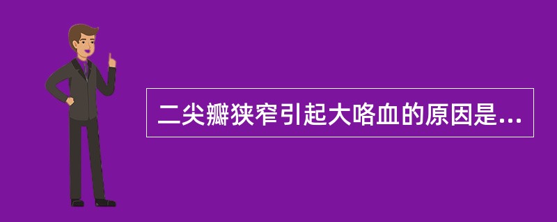 二尖瓣狭窄引起大咯血的原因是（）