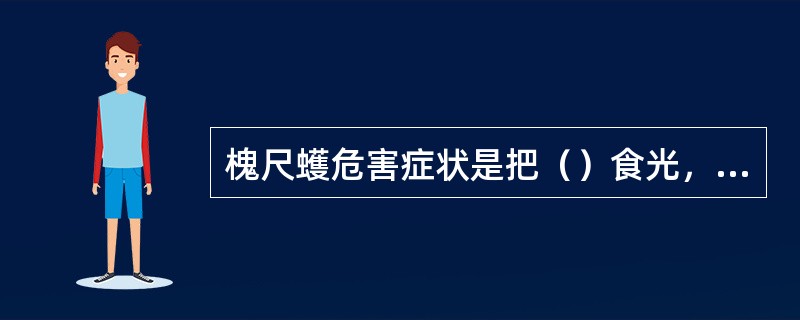 槐尺蠖危害症状是把（）食光，并吐丝排粪。