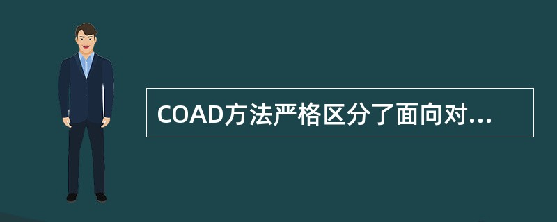 COAD方法严格区分了面向对象分析OOA和面向对象设计OOD。OOA方法利用五个