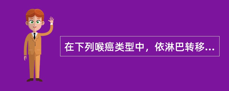 在下列喉癌类型中，依淋巴转移率由高至低排列为()