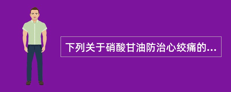 下列关于硝酸甘油防治心绞痛的给药途径不合理的是（）