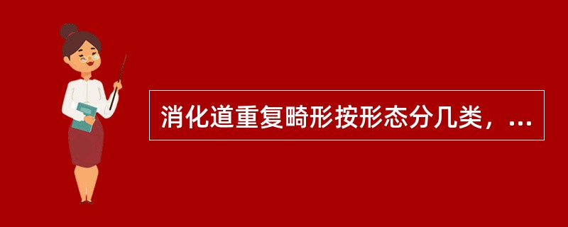 消化道重复畸形按形态分几类，其常见于哪些脏器？与肠系膜囊肿在结构上有什么不同？