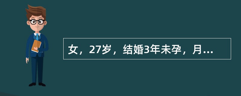 女，27岁，结婚3年未孕，月经史13×5/（24-26），男方检查正常，接下来应