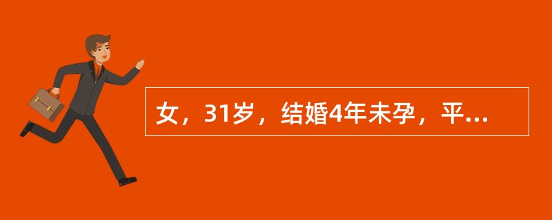 女，31岁，结婚4年未孕，平素月经不规则，16岁2～4/35～52，基础体温为单