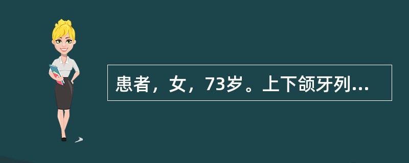 患者，女，73岁。上下颌牙列缺失15年，曾进行过三次全口义齿修复。牙槽嵴极度低平