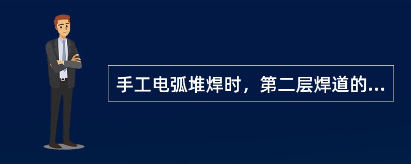 手工电弧堆焊时，第二层焊道的堆焊方向与第一层焊道应互成（）。