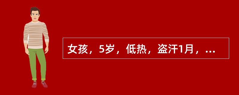 女孩，5岁，低热，盗汗1月，近10d来，烦躁，脑脊液检查：微混，白细胞400×1