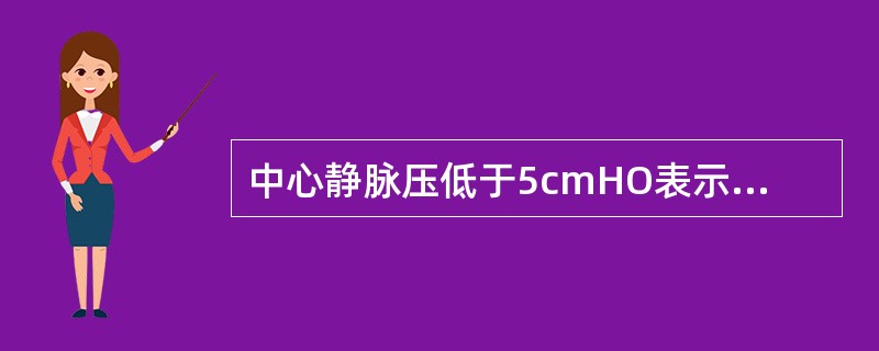 中心静脉压低于5cmHO表示心功能不全，中心静脉压高于10cmHO表示血容量不足