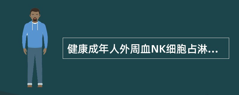 健康成年人外周血NK细胞占淋巴细胞总数的比例为（）