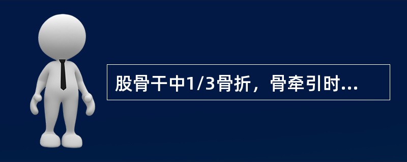 股骨干中1/3骨折，骨牵引时肢体应处于（）