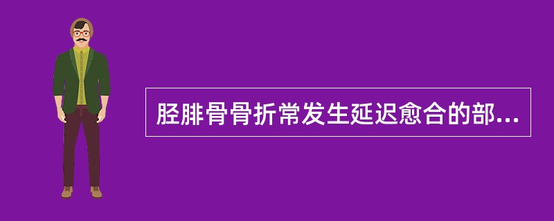 胫腓骨骨折常发生延迟愈合的部位是：（）.