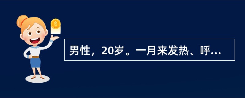 男性，20岁。一月来发热、呼吸困难就诊，无胸痛与关节痛。体检颈静脉充盈，心界向两