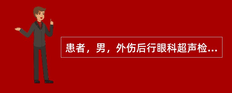 患者，男，外伤后行眼科超声检查时发现：玻璃体暗区内出现弧形强回声光带，界面整齐菲