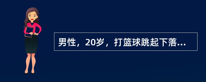 男性，20岁，打篮球跳起下落时扭伤左踝关节，外踝前下方肿胀、淤斑、压痛，极度内翻