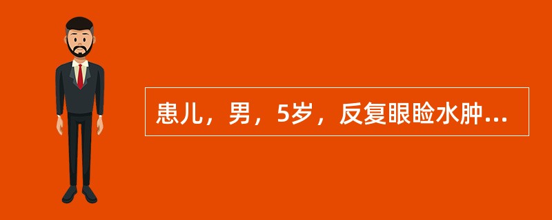 患儿，男，5岁，反复眼睑水肿2个月，尿常规：尿蛋白(++)，红细胞满视野，血清中