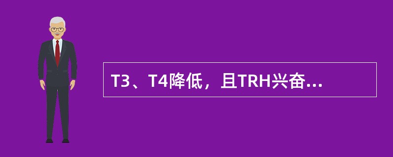 T3、T4降低，且TRH兴奋试验无反应()TSH升高()