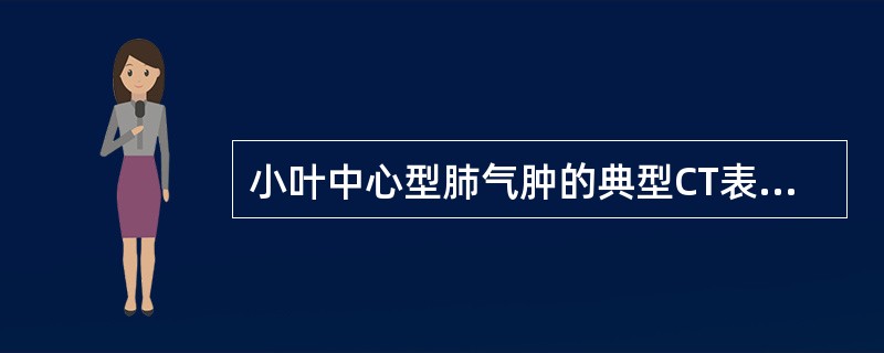 小叶中心型肺气肿的典型CT表现是：（）