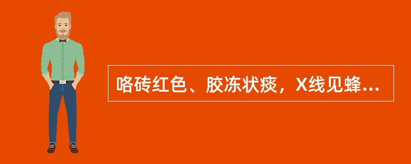 咯砖红色、胶冻状痰，X线见蜂窝状脓肿、叶间隙下坠（）.