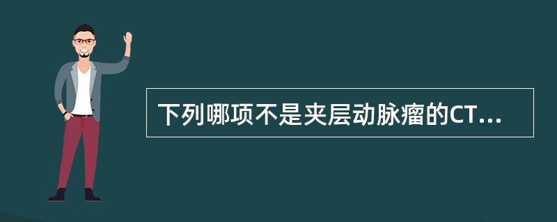 下列哪项不是夹层动脉瘤的CT表现（）