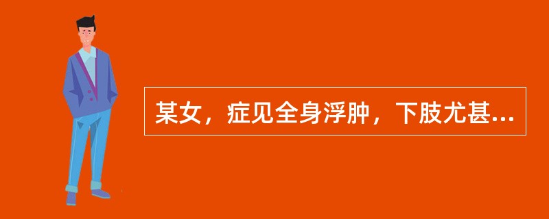 某女，症见全身浮肿，下肢尤甚，小便短少，心悸，目眩，畏寒肢冷，舌淡苔白，脉象沉滑