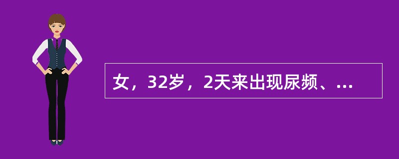 女，32岁，2天来出现尿频、尿急、尿痛，发冷发热39℃，腰痛，化验尿常规脓细胞成