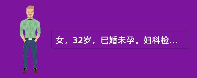 女，32岁，已婚未孕。妇科检查发现子宫增大如孕12周．B超提示子宫前壁壁间单发肌