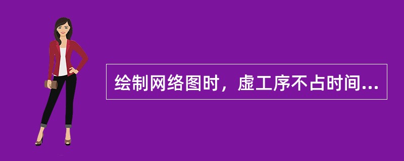 绘制网络图时，虚工序不占时间，其表示方法为（）。