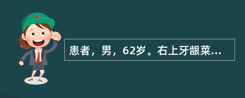 患者，男，62岁。右上牙龈菜花样肿物发现2个月，约2.0cm×1.3cm×0.7