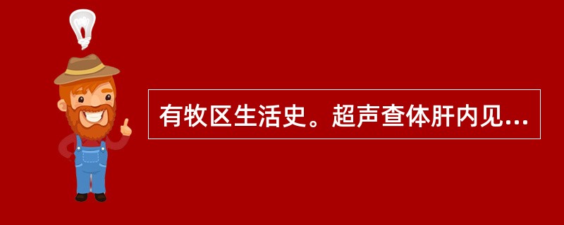 有牧区生活史。超声查体肝内见外壁光滑的厚壁囊肿，其内见过个大小不等圆形无回声区，