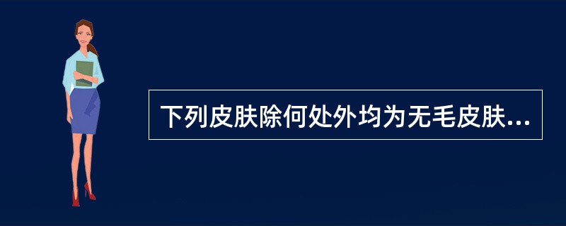 下列皮肤除何处外均为无毛皮肤（）。