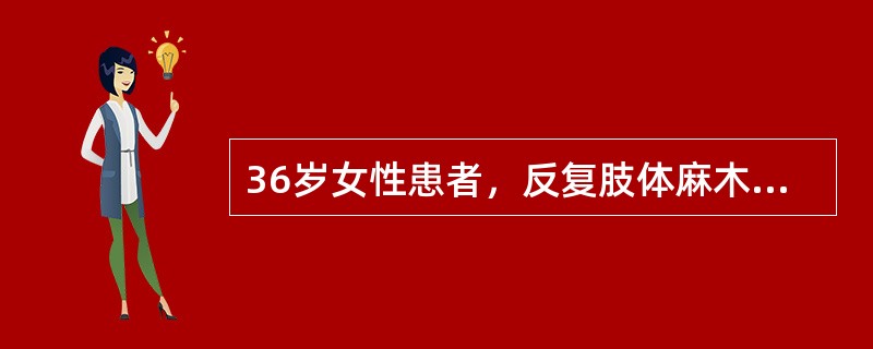 36岁女性患者，反复肢体麻木、无力、视力下降3年余，四肢无力加重3天。诊断考虑多