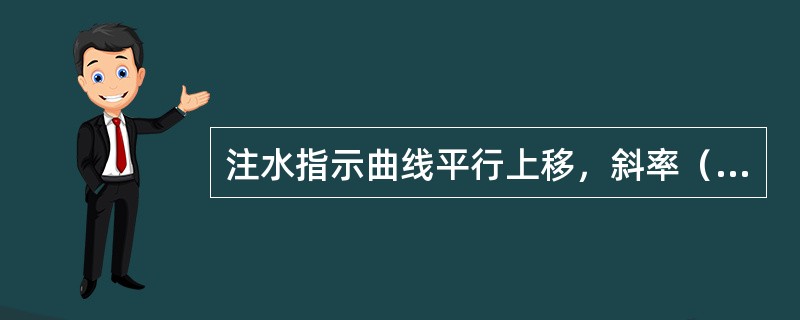 注水指示曲线平行上移，斜率（），吸水指数不变，地层压力升高。